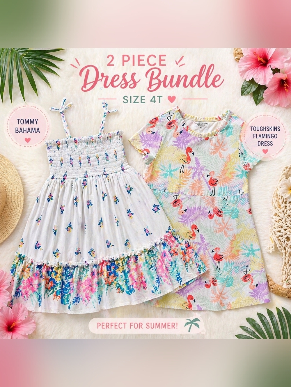 Adorable 4T Tropical Dress Bundle 🌸 Tommy Bahama + Flamingo Summer Outfits.